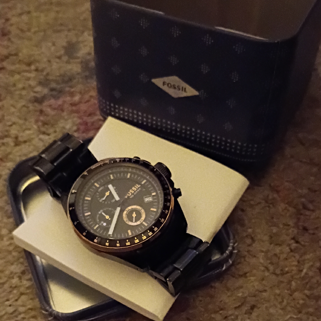 Fossil Black Chronograph Watch With Leather Strap